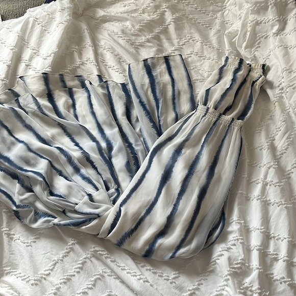 Quiksilver blue and white striped chiffon strapless dress floor length - Picture 2 of 8